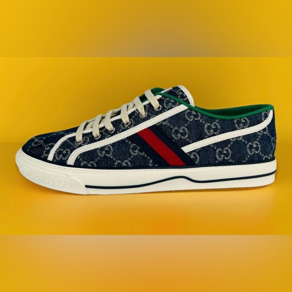 Gucci Tennis 1977 GG Supreme Denim Jacquard Logo Sneaker G 13 - US 13.5 - EU 47 - Picture 1 of 11
